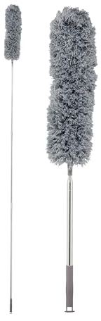 Relaxdays Staubwedel, ausziehbare Telekopstange bis 2,5 m, waschbar, biegbar, Staubmagnet Mikrofaser, Staubwischer, grau