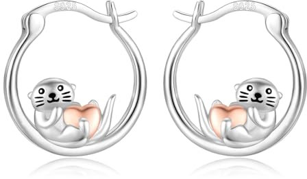 StoryEtain Otter Geschenk für Mädchen 925 Sterling Silber Otter Creolen Otter Ohrringe Tier Schmuck Geschenke für Kinder Damen Otter Liebhaber