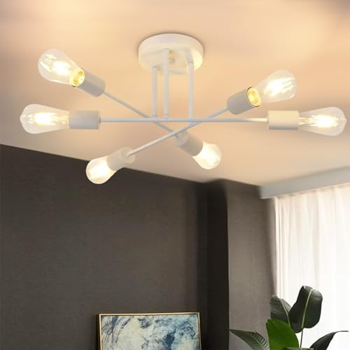 niuniaj 6 Flammig Deckenleuchte Vintage,Sputnik Kronleuchter, Deckenlampe Industrial,E27 Chandelier Weiß,Deckenlampe für Wohnzimmer Esszimmer Flur Restaurant Schlafzimmer (ohne Leuchtmittel)