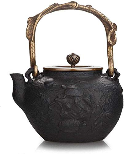 OQHAIR Ensembles à thé Simples et créatifs Bouilloire en Fonte 1400 ML Vieux Pot en Fer Pot en Fonte Non revêtu Antique Ese Grande Tortue Grue Fer 1 Bouilloire 4L Bouteille en Fer bouilla