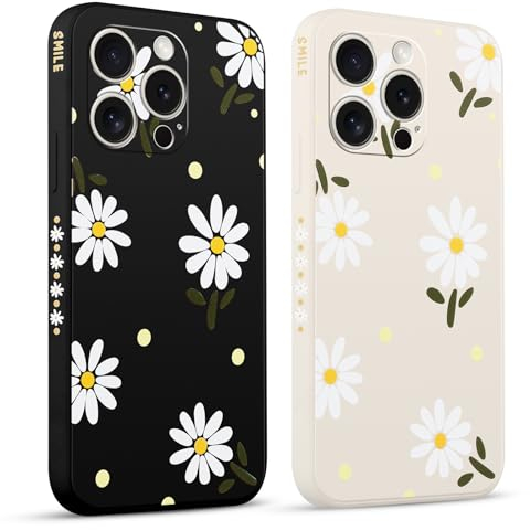 Pnakqil 2 Pezzi Cover per iPhone 15 Pro 6,1 Fiore Margherita Crisantemo Romantico Disegno Donne Protezione Sottile Anti Fotocamera Silicone TPU Custodia Morbida Antiurto Case