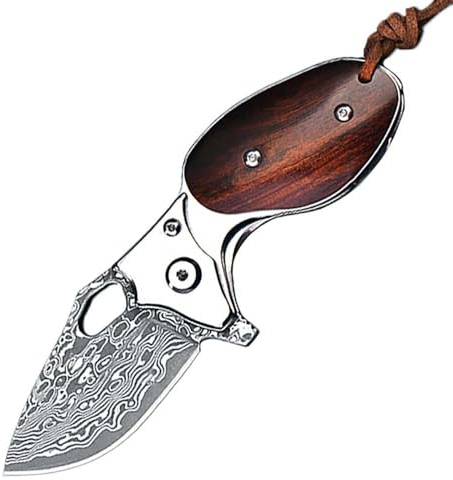 Joa Couteau de poche en acier VG10 Damas Survival Camping Multi EDC avec poignée en bois de roses