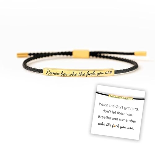 CERAVI Remember Who The F You Are Motivational Tube Bracelet, Adjustable Hand Braided Wrap Tube Bracelet, Inspirational Bracelets Jewelry Gifts for Women Girls Best Friend Teen (Black-Gold)