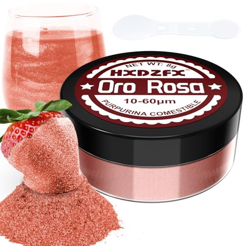Purpurina Comestible Oro Rosa - 100% Purpurina Comestible Reposteria Adornos Comestibles para Tartas, Chocolates, Magdalenas, Cóctel, Confitería, Crema, etc.(8g)