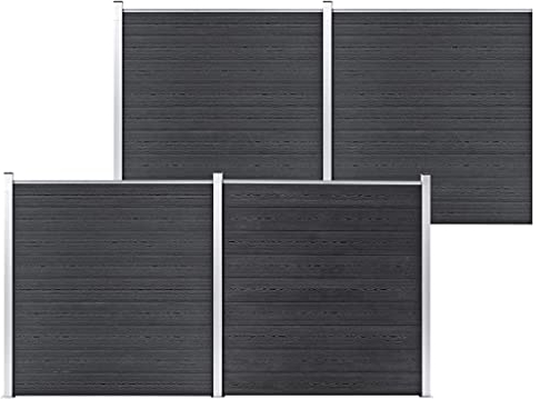 SECOLI WPC Zaun-Set, 4 Elemente, 699x186 cm, Grau, Sichtschutzzaun, Windschutz, Gartenzaun, Komplettset
