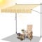 Daromigo Klemmmarkise Balkon, 400x120cm Sonnenmarkise Höhenverstellbar Markise mit Handkurbel, UV-beständig, Sonnenschutz, ohne Bohren für Balkon Garten, Gelb Weiß