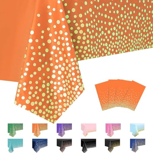 MORAINJAY 4 Pièces Nappe à Pois Jetables,137x274cm Nappe de Table Rectangulaire,Points Dorés Orange Nappes Imperméables pour Anniversaire,Picnic,Exterieur,Jardin,Mariage, Noël