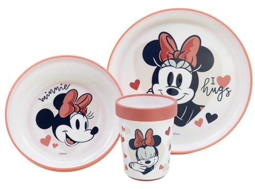SET 3 PCS VAJILLA PREMIUM BICOLOR ANTIDESLIZANTE MINNIE MOUSE HEART FULL