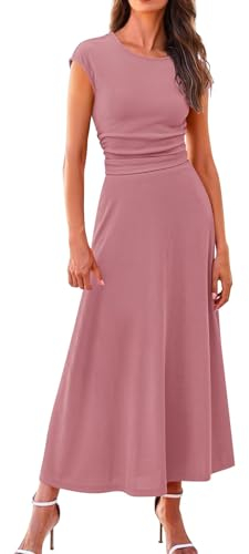 Glitter Damen Damen-Zwei-Sommer-Kleid, lässig, gestrickt, kurzärmelig, freiliegender Nabel, Oberteil, hohe Taille, Rock-Set, langes Rock-Set Anzug Elegant Set (Pink, L)