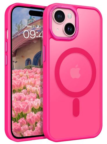 GaoBao Strong Magnetic for iPhone 15 Plus Case, Slim Fit iPhone 15 Plus Phone Case [Compatible with MagSafe] Classic Shockproof Translucent Matte Protective Cover for iPhone 15 Plus 6.7, Hot Pink