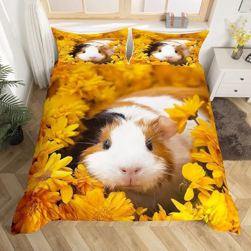 Sezhiqeu Nettes Meerschweinchen Bettwäsche 135x200, 3D Muster Weich Kuschelig Mikrofaser Bettwäsche Set Tiere Bettbezug + 2 Kissenbezug 80x80 cm mit Reißverschluss B4195