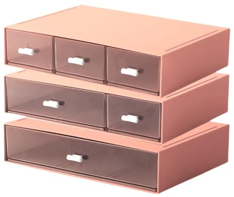 3 étages organiseur de tiroirs de bureau avec 6 tiroirs, organiseur de maquillage, boîte de rangement empilable, tiroirs de rangement en plastique Pour Ranger La Papeterie Et Les Cosmétiques (Rose)