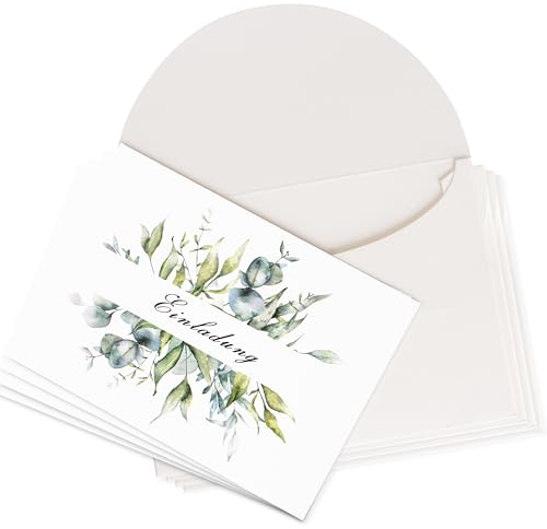 Fyshird 10x Einladungskarten Hochzeit mit Umschlägen Eukalyptus Grün Hochzeitseinladungskarten Briefpapier mit Umschlag Edel für Hochzeit Geburtstag Party Konfirmation Kommunion Taufe Einschulung