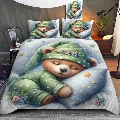 FABTOP Cartoon Bär Bettwäsche Set Cartoon Teddy Bär Tier KinderBettwäsche 3D-Digitaldruck 100% Mikrofaser Für Jungen Und Mädchen (3,200 x 200 cm)
