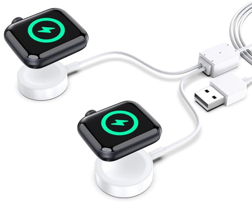 Cargador de Reloj Doble para Apple Watch, Cargador Inalámbrico Doble Magnético iWatch para Apple Watch Series 10/Ultra/9/8/7/6, Cargador Portátil USB [Adaptador No Incluido].