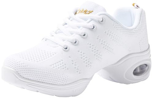 Linodes Atmungsaktive Tanz-Sneaker für Damen, mit geteilter Sohle und Luftpolster, Jazz Dance Walking Schuhe, Weiss/opulenter Garten, 40 EU
