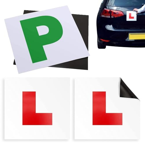 Etiqueta engomada del coche de la motocicleta, placas magnéticas en L Placas del conductor del principiante,Placas de conductor de aprendizaje con placas de 2 L y 2 placas P - Suministros para automóv