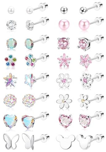 YADOCA 16 Pares Pendientes Hipoalergénicos de Acero Inoxidable 316L Para Niñas y Niños - Espalda Plana Con Rosca - Regalo de Joyería Mujer Multicolor Rosa, C