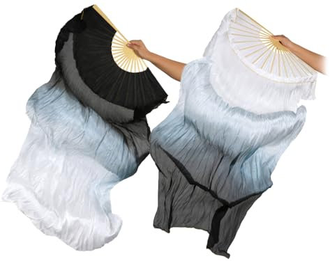 Hitopin 1 Paire Fan De Danse Chinoise Voile, 180CM D'éVentails De Danse du Ventre Voiles,Danse Chinoise Voile, Fan De Danse du Ventre en Soie, pour Les Grands Spectacles,RéPéTitions,Divertissements