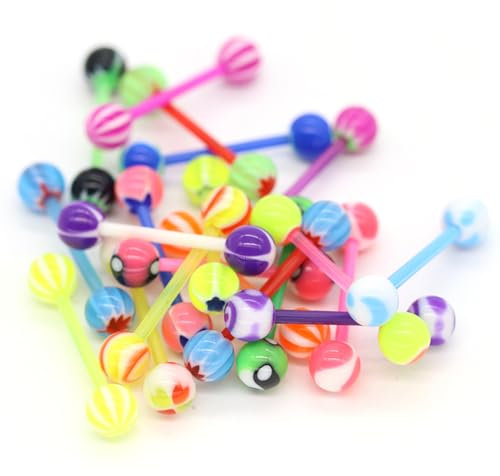 CPJJ Piercing langue en Plastique pour la Langue avec Boules Variées, Percing a La Langue, Boule Piercing Langue, Ravivant votre Look avec des Perçages de Langue Uniques, 20 pièce