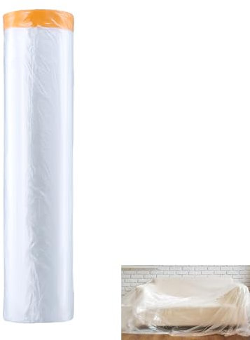 1 Rouleaux Bache Peinture, Bache Protection Peinture 400CM x 20M, Bache Plastique, Peinture Film de Masquage Pré-collé, pour Protection Sol Meubles Masquer (Avec autocollant de positionnement)
