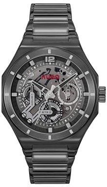 HUGO Montre Analogique Multifunction à Quartz pour Homme Collection #Grail Skeleton avec Bracelet en Acier Inoxydable Noir - 1530379