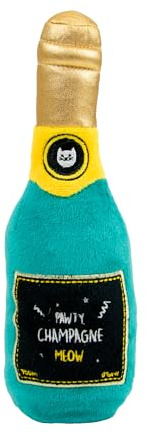 Ancol Pawty Time Plush Meow Champagne Bottle Party Cat Kicker Toy With Real Catnip