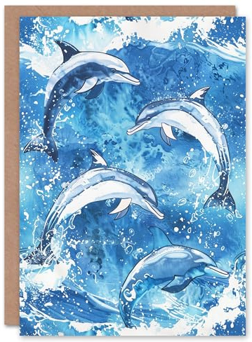 Artery8 Playful Dolphins Jumping Out Of Sea Waves Blank For Him Or Her Art Birthday Card