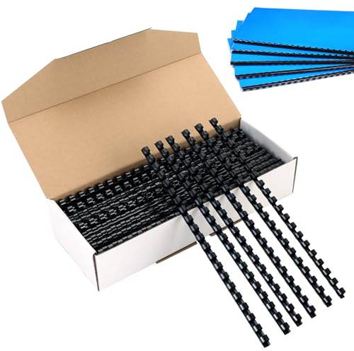 DASBET Lot de 100 peignes de reliure en plastique avec 21 anneaux de 9,5 mm de diamètre - Capacité de 65 feuilles - Taille lettre - Noir