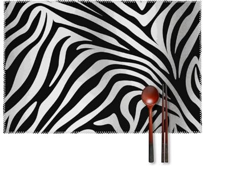 Placemats Set of 6 Zebra Print Printed Dinner Table Mat Wipeable Heat Resistant Non-Slip Place Mats Table Decoration for Kitchen Christmas Indoor Outdoor