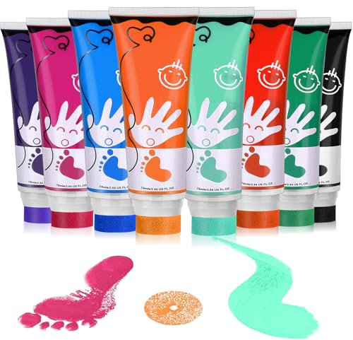 TOGOU2S Peinture au Doigt Avec Tête Éponge 8 Couleurs Non Toxique et Lavable 75ml/Tube Encre Empreinte Bébé, Kit Peinture Enfant Convient Cadeaux d'éveil Pour Enfants, Peinture à la Main