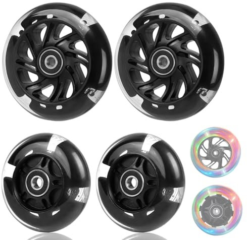 DBREAKS Leuchtende Stunt Scooter Rollen, 4 Stück LED-Lichtrollen, 80mm+120mm Led Scooter Ersatzräder Räder mit ABEC, 9 Kugellager, Härtegrad 88A, geeignet für allerlei Scooter (Schwarz)
