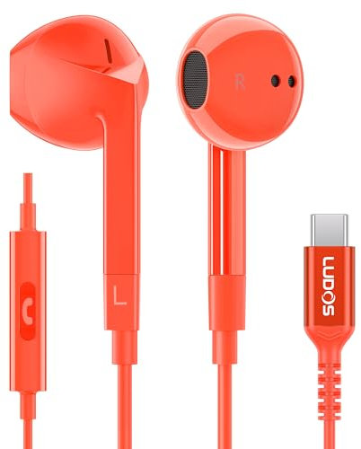 LUDOS FEROX Kopfhörer In Ear Kopfhörer mit Kabel und Mikrofon, 5 Jahre Garantie, In Ear Ohrhörer, 3,5 mm Klinkenstecker Earbuds, Satte Bässe Earphones, Headphones für iPad, Huawei, Samsung - Koralle