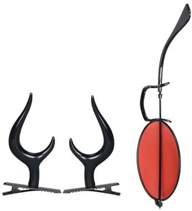 Halloween Alastor Kostüm Zubehör Teufelshörner Haarspangen Monokular mit Kette für Mottoparty