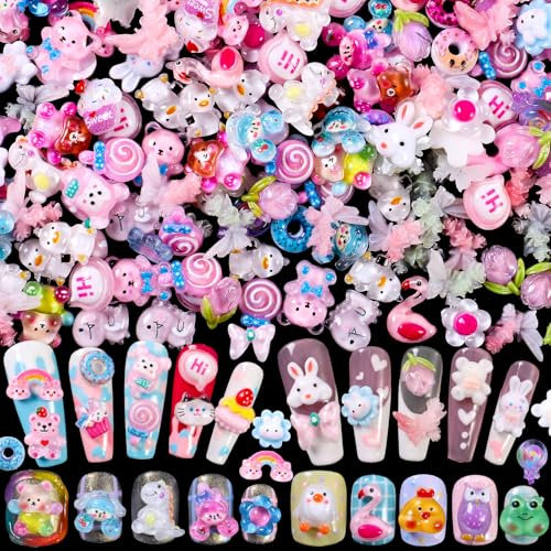 Cute 3D Nail Charms Dolphin Pineapple Food Panda Dinosaur Snail Cartoon Mix Jewelry Charms for Nail Art Design DIY Crafts Accessories Decorations (180)