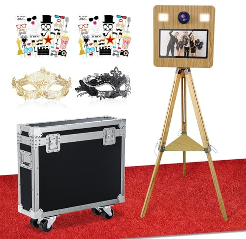 DSLR Photo Booth Maschine mit Flight Case, tragbarer Photo Booth mit 15.6 „Touchscreen, Vintage Photo Booth Maschine mit 2 Fill Lights für Events Parties Hochzeit Verleih (15.6“ Fotoautomat)