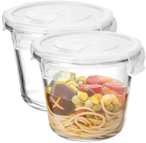 720 ml Glasbehälter Mit Deckel, 2er Hohes Borosilikatglas Meal Prep Gläser Rund Frischhaltedosen Glas mit Deckel für Salat, Glas Suppenbehälter, Suppenbehälter, Gefriertruhe,Mikrowellen Sicher