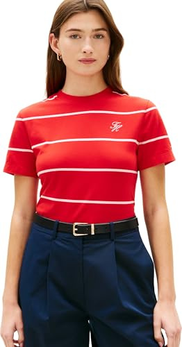 Tommy Hilfiger Women's Th Script Reg C-Nk Ss Tee Ww0Ww47809, RED, S