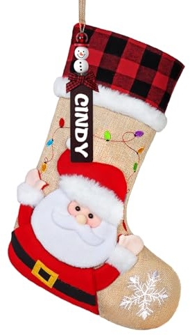 DEMIUKO Nikolausstrumpf Personalisiert mit Namen Anhänger Nikolausstiefel | Jute Weihnachtsstrumpfe mit 3D Filz Mann, Große Weihnachtssocken, Kamin Hängenden Strumpfe, für Geschenk Weihnachtsdeko, 46CM