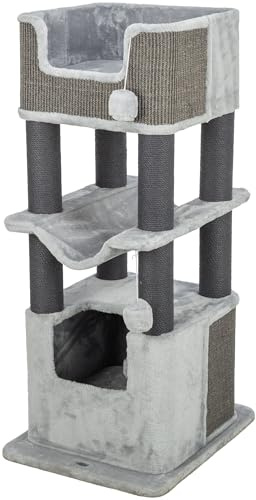 TRIXIE Katzen-Kratzbaum XXL Lucano, für Katzen mit Höhle – 110 cm, grau | Robuste Sisal-Kratzflächen und weiche Polster – bietet Kratzspaß, Spiel und entspannten Rückzug für Katzen