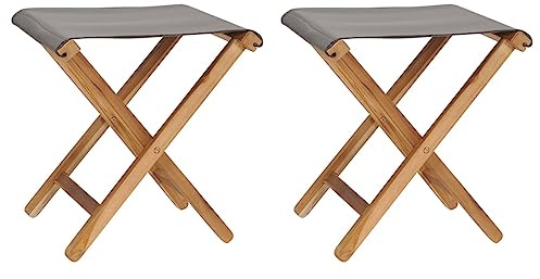 Bucmath Klappstühle 2er Set, Teak Massivholz Dunkelgrau, Wetterfest, Faltbar, Gartenstuhl Balkonstuhl Outdoor, 38x38x46 cm, Bequeme Terrassenstühle
