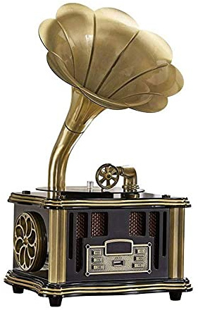 CLSDRZC Plattenspieler, Musikbox, Phonograph, Plattenspieler, kabelloser Lautsprecher mit Aux-in, FM-Radio, USB-Anschluss für Flash-Laufwerk, Grammophon