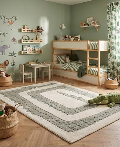 the carpet Jungle Kids Teppich für Kinderzimmer, Kinderteppich, 3D-Effekt, Pflegeleicht, strapazierfähig, Krokodil, 160 x 230 cm