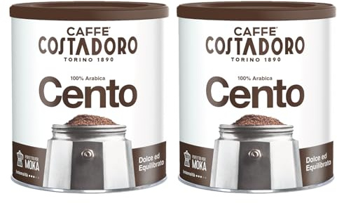 Costadoro Cento Macinato per Moka e Filtro, 100% Arabica dal Gusto Dolce ed Equilibrato, 2 Latte Richiudibili da 250 gr Cad, Qualità Superiore Made in Italy