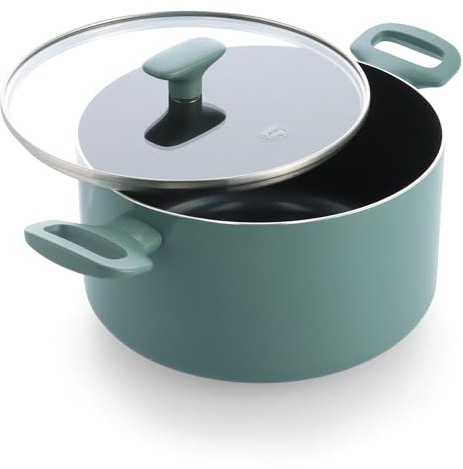 GreenChef Tones Ceramic Casserole 24cm, Induction, PFAS-Free, Smokey Blue | Glass Lid, Ceramic Non-Stick, Dishwasher Safe, Oven Safe, Everyday One-Pot Cooking