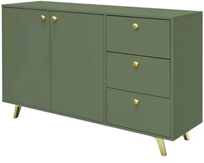 Masseno Kommode GALIO 100 cm Sideboard mit Schubladen und 4 Türen für Wohnzimmer Schlafzimmer Modern 100x41x112 cm Grün