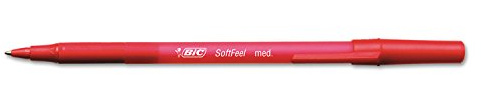 BIC (R) Soft Feel(R) Stick Pens, Medium Point, 1.0 mm, Red, Box of 12