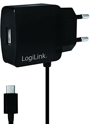 LogiLink PA0146 USB Steckdosenadapter mit Micro-USB-Kabel, 1x USB-Port, 10W schwarz