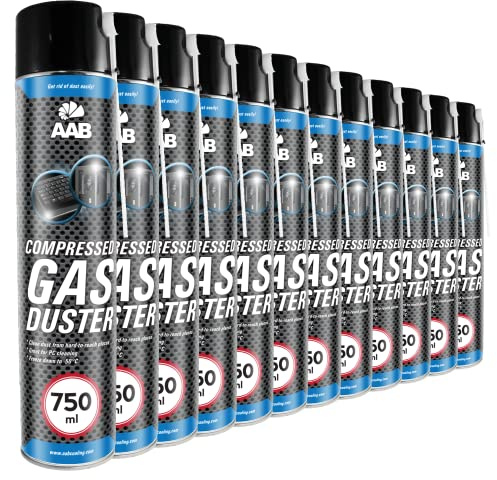 AABCOOLING Compressed Gas Duster 12 x 750ml - Computer Duster Can for Cleaning Computer, Keyboard, and Other Office Equipment, Cleaner, Air Can, Air Blower, Spray, Air Prime, PC Duster