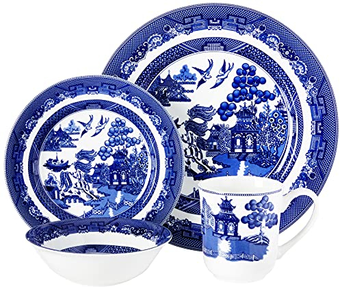 Johnson Brothers 40034958 Willow - Juego de 4 piezas, loza, color azul y blanco